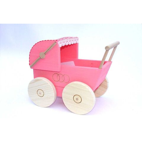 Holzkinderwagen für Puppen rosa